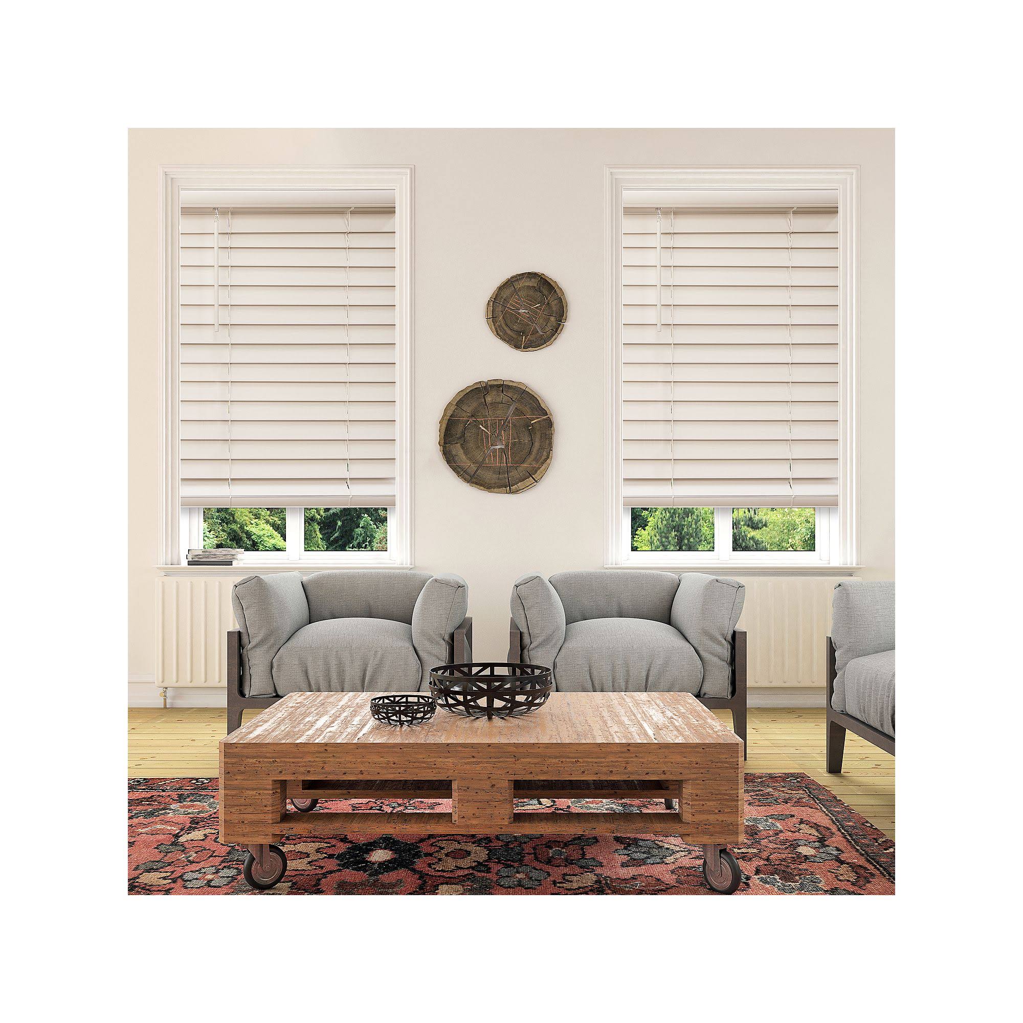 Custom Cut to Order Cordless 48-in. Faux Wood Blinds, White, 31x22 Wide