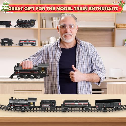 Train Set - Remote Control Train Toys w/Luxury Track & Lighting Passenger Carriage, Rechargeable Battery Train Sets w/Smoke,Whistle & Lights, Toys Decoration for 3 4 5 6 7 8 Boys Girls