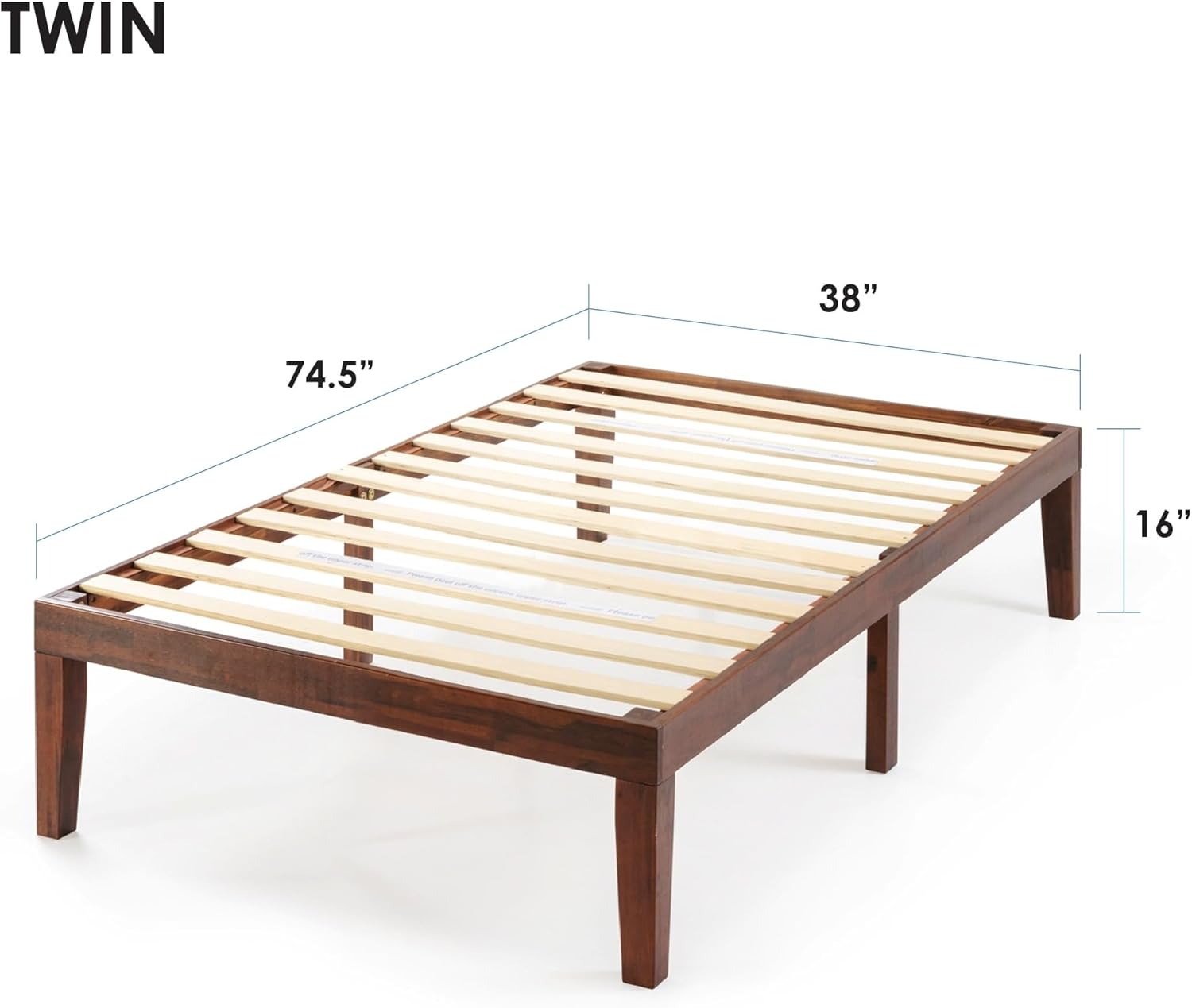 16 Inch Classic Solid Wood Platform Bed Frame in Multiple Finishes Espresso - Twin