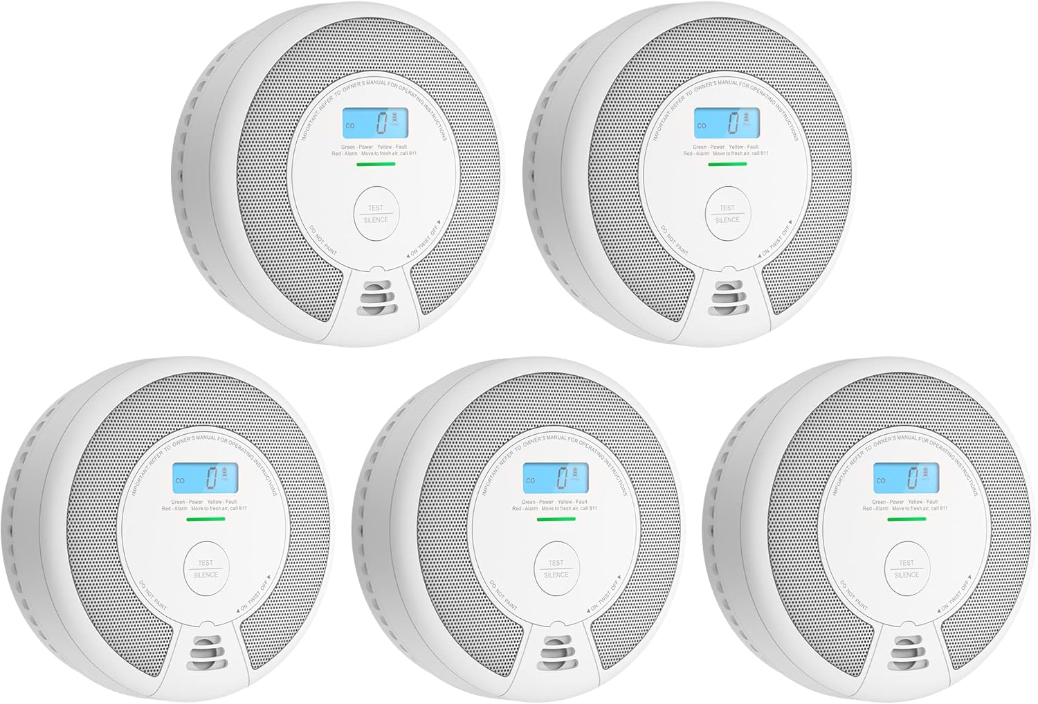 X-Sense 10-Year Battery Smoke and Carbon Monoxide Detector Alarm (Not Hardwired) with LCD Display, Dual Sensor Fire and CO Alarm, Complies with UL 217 & UL 2034 Standards, Auto-Check, 5-Pack