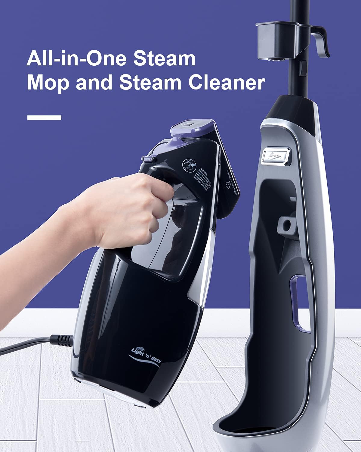 LIGHT 'N' EASY Steam Mop Cleaners 9-in-1 with Detachable Handheld Unit, Floor Steamer for Hardwood/Grout/Tile,Multi-Purpose Handheld Steam Cleaner for Indoor Use(7688ANB-2)