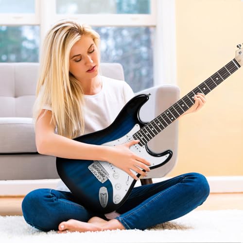 LEMY 39 Inch Full Size Beginner Electric Guitar Starter Kit Included Amp, Case, Strap and Accessories Pack (Black)