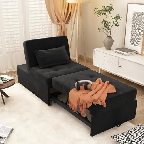 NLIBOOMLife Convertible Chair Bed Sleeper  Pu Leather 4 in 1 Single Sofa  Ottoman  Pull Out Small Bed Recliner for Home Living Room (Leather Brown)