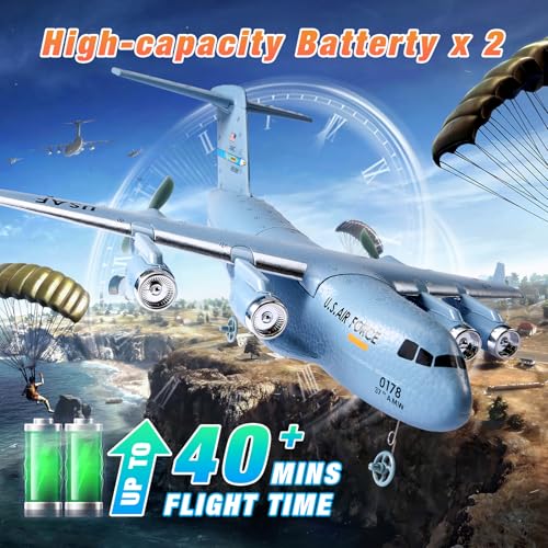 RC Airplane, 2CH RC Plane Ready to Fly, 2.4GHz C-17 Remote Control Airplane with 6-axis Gyro Stabilizer Globemaster III Military Transport Aircraft for Beginners Boys Kids Adults Patent Pending