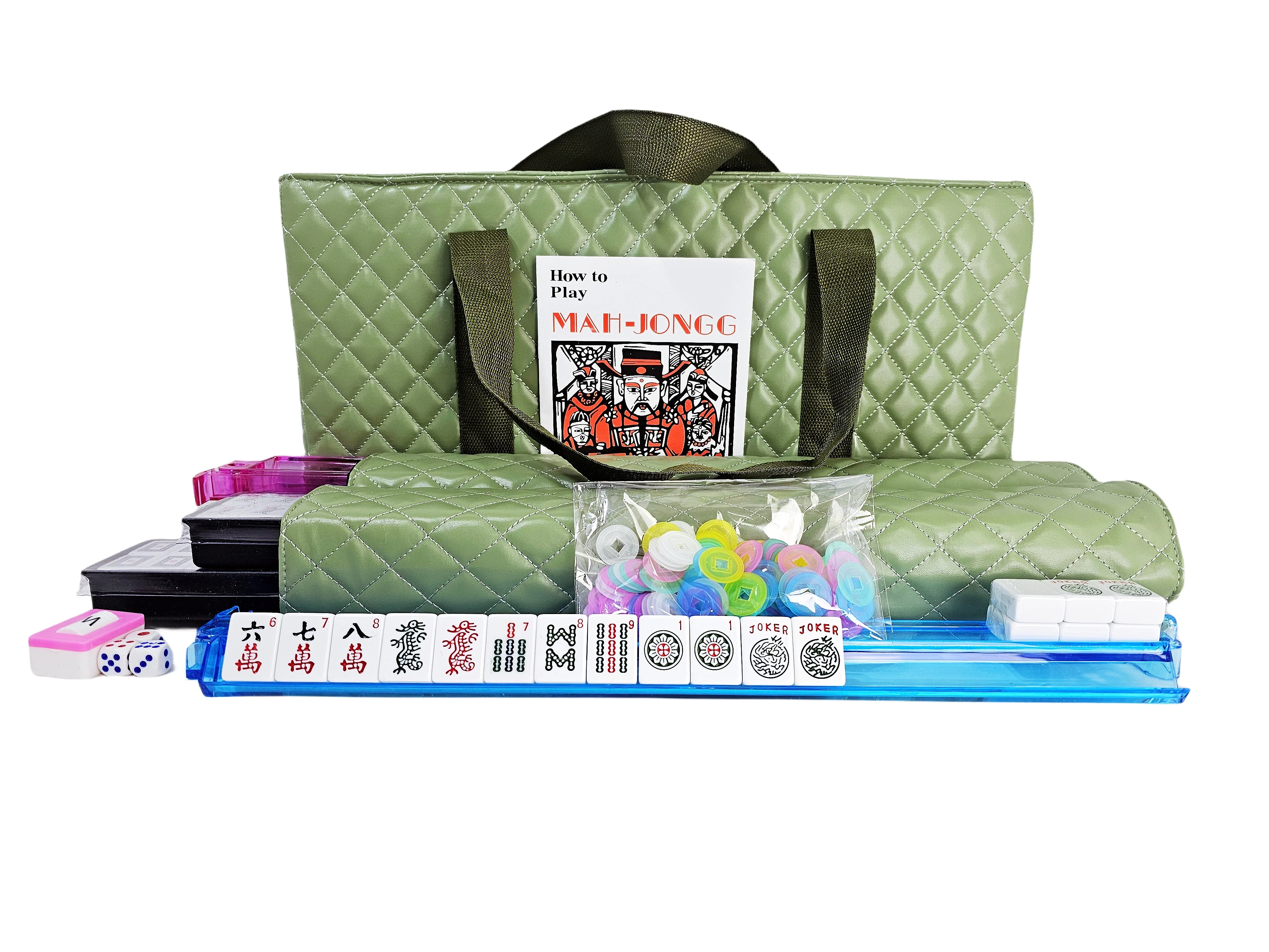 C&H Solutions American Mahjong Set,Mahjong Tiles Set,Green PU Carrying Bag,166 Premium Tiles,4 All-in-One Rack/Pushers,Western Mahjong with English Manual(Ma Jong,Mah-Jongg, Majiang) - Curated Treasures Market