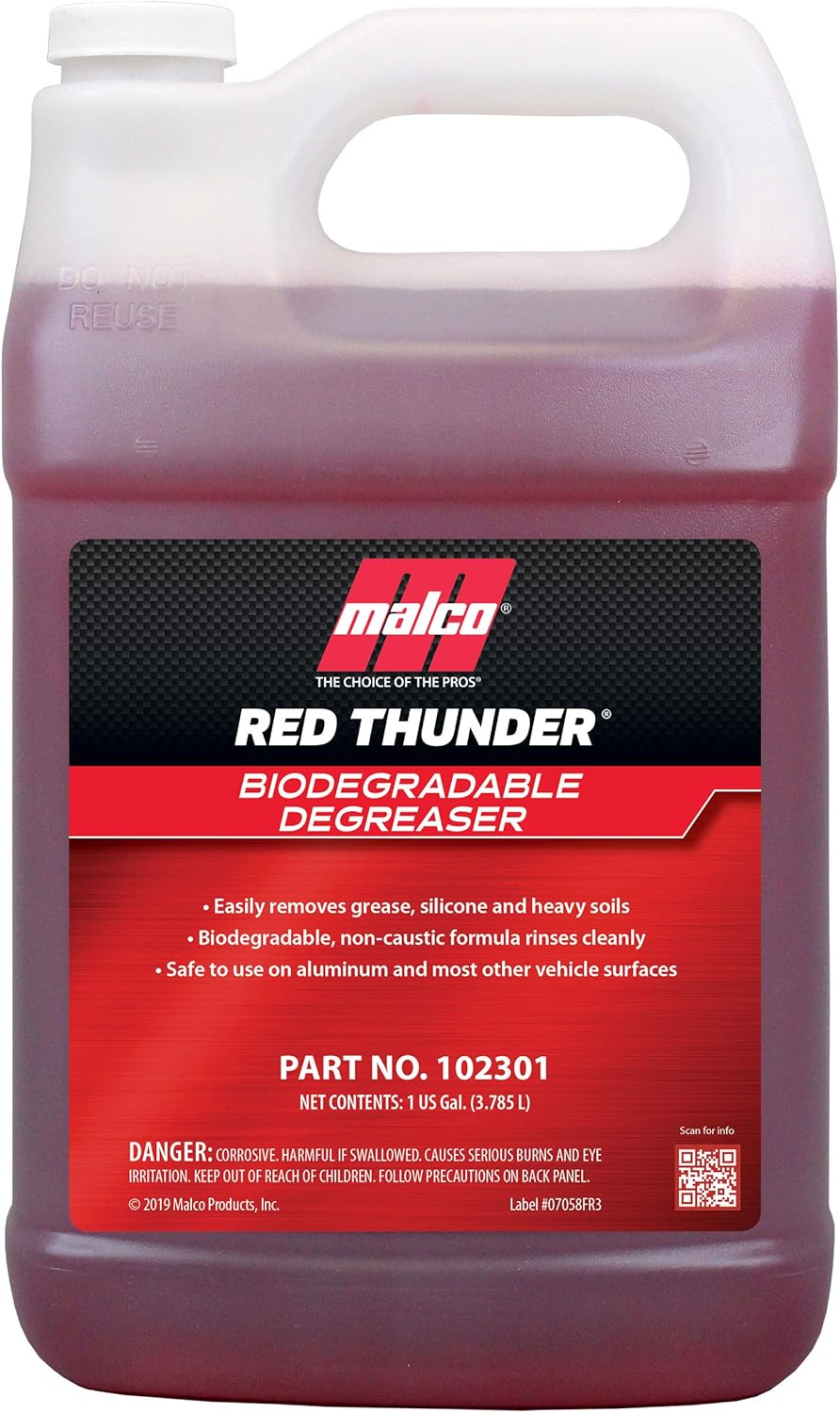 Malco Red Thunder - Automotive Cleaner and Degreaser - Breaks Down Grease & Grime on Engines, Wheels and Tires/Biodegradable, Heavy Duty and Multi-Purpose / 1 Gallon (102301)