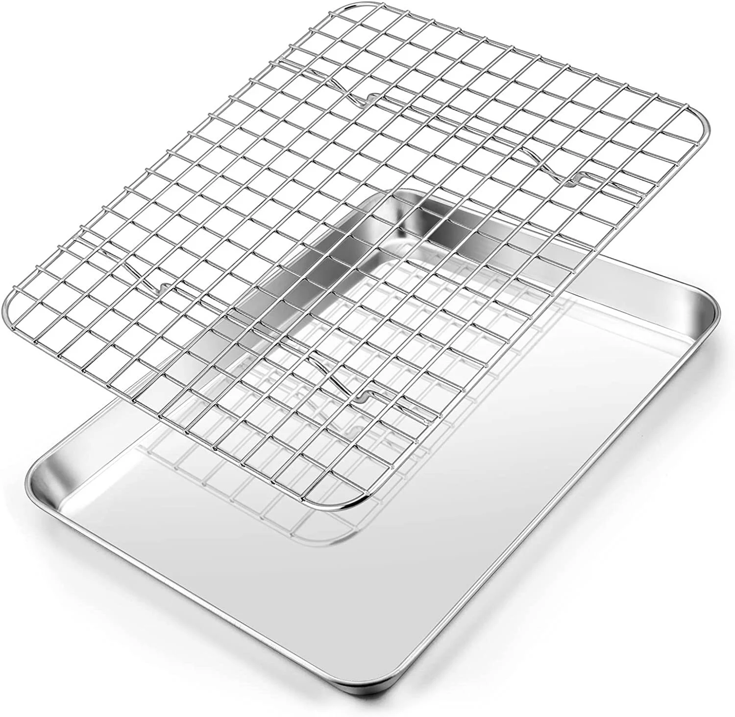 Baking Sheet with Rack (1 Sheet + 1 Rack), RUseeN Stainless Steel Cookie Sheet for Baking with Cooling Rack, Baking Pan Toast Oven Tray Size 10x 8 x 1 Inch, Non-toxic & Heavy Duty & Non-stick