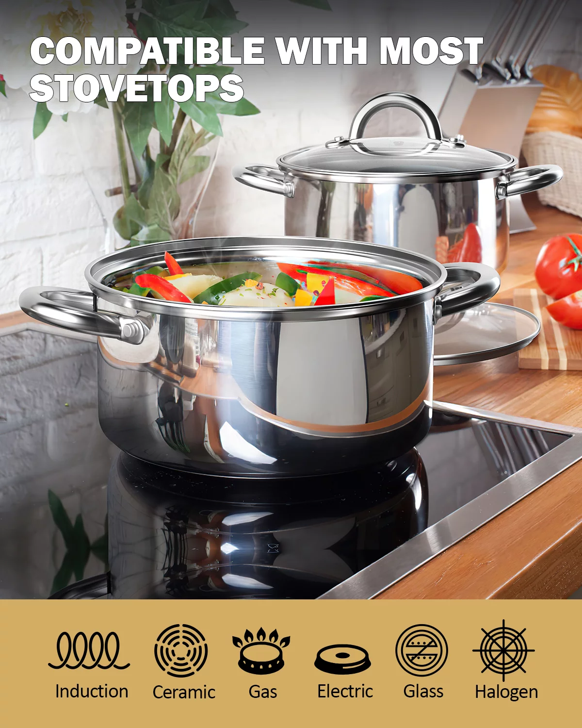 Cook N Home Stockpot with Lid, Basic Stainless Steel Soup Pot, 12-Quart