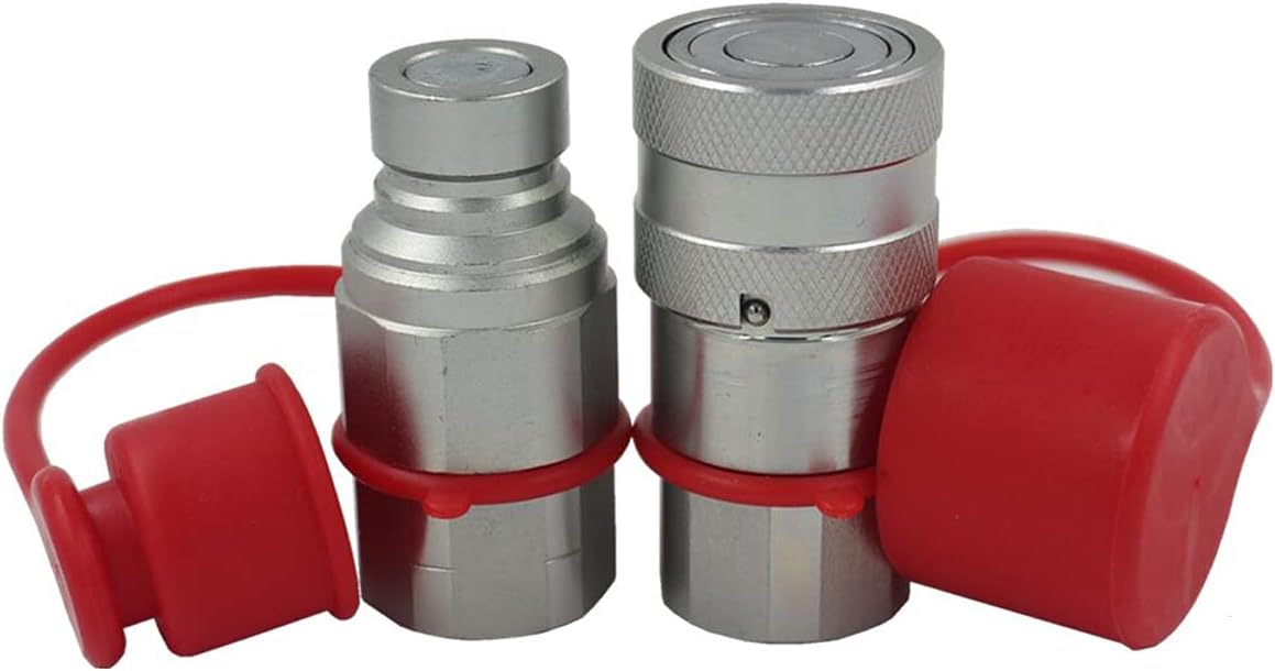 3/4'' SAE-12 UNF1-1/16 Skid Steer Flat Face Hydraulic Quick Connect Coupling/Coupler, 1/2 Body W/Dust Cap Pack of 2