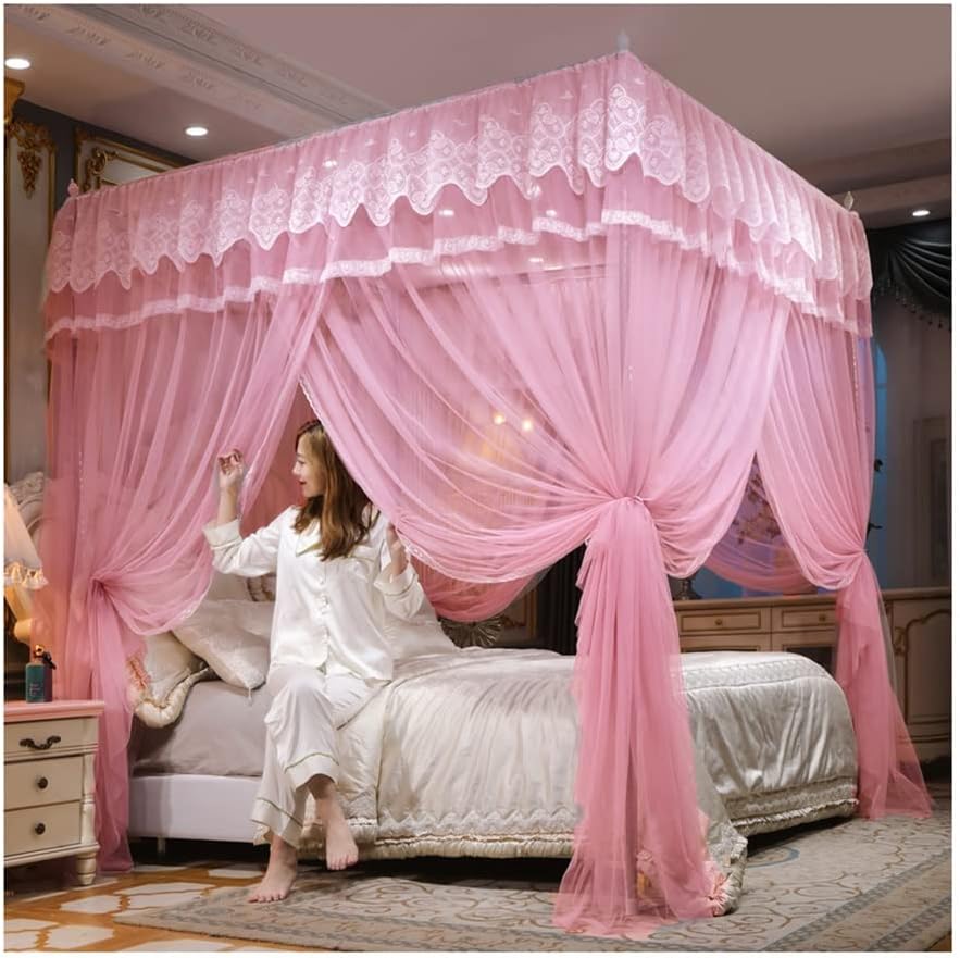 4 Corner Post Bed Canopy, Princess Room Bed Curtain Canopy Mosquito Net, Twin Queen King Bedroom Decor (Color :, Size : 120X200cm/47X79inch) (200X220cm/79X87inch)