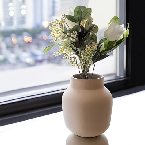 Home Round Oval Flower Vase Pot Modern Flat Navy Indoor & Outdoor Ceramic Bowl Vase for Flowers, Slip Resistant Flower Pot Décor – 6