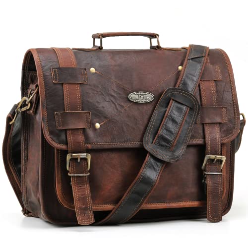 Handmade World Vintage Handmade Leather Messenger Bag For Laptop Computer Men Brown Leather Office Work Briefcase Satchel (13