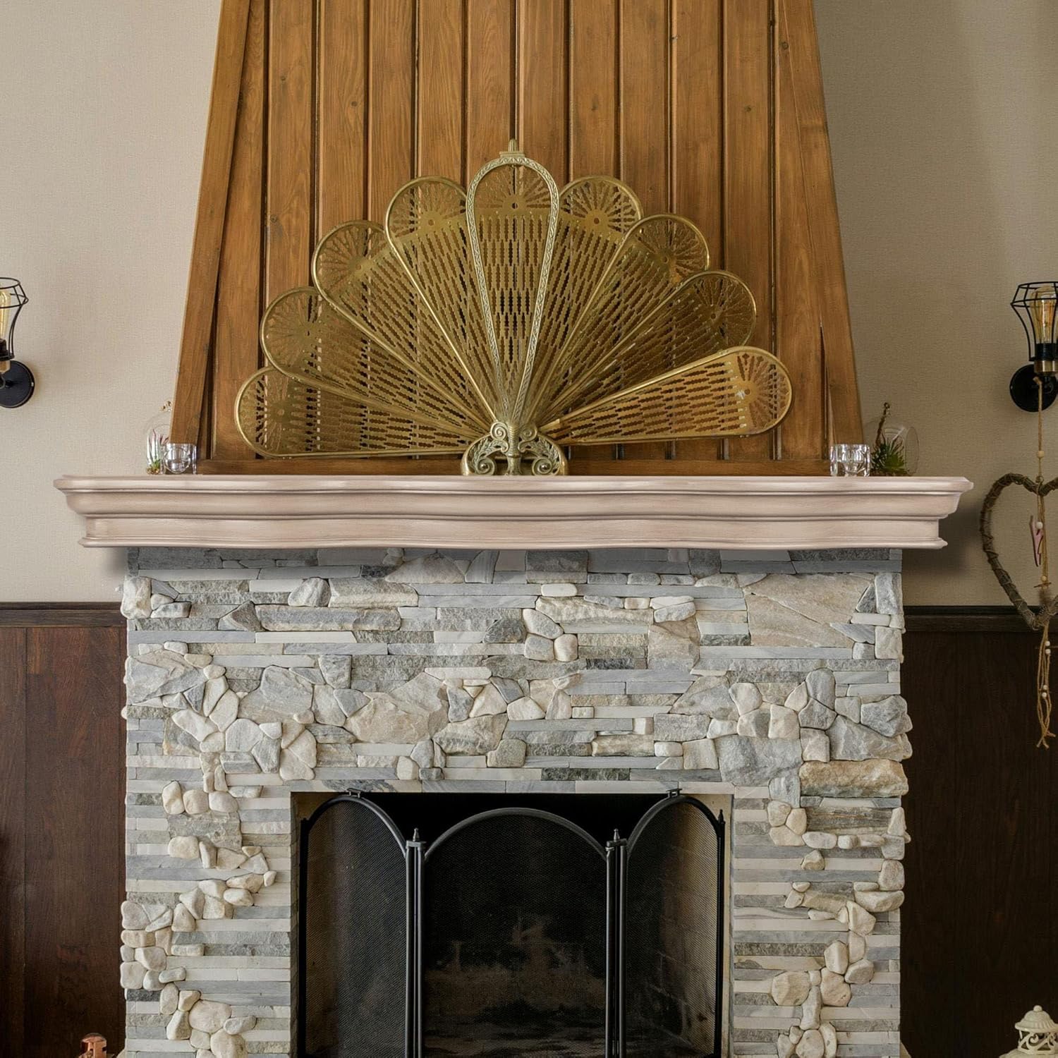 Fireplace Mantels, Solid Rustic Wood Floating Mantel Shelves, Wall Mounted Farmhouse Shelf Handcrafted Mantle Decor Beam with Invisible Metal Bracket (60in, Grey)