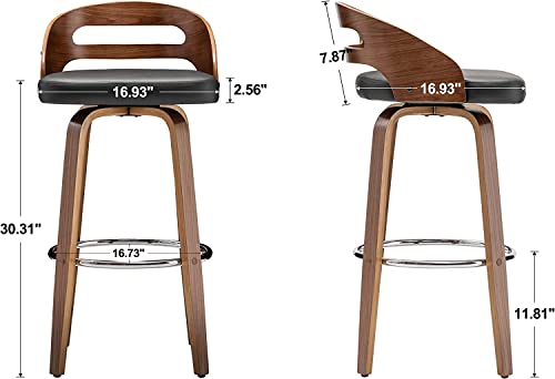 Bar Stools Set of 2, Swivel Bar Height Stools with Low Back, Wood Bar Chairs with Soft Cushion Seat, 24.6-Inch Seat Height (Black-1, 26