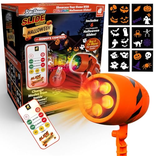 Star Shower Slide Show Halloween Holiday LED Projector, AS SEEN ON TV, Showcase Your Home With Full-Color Holiday Slides, Use 2 or More for Spooktacular Results, Includes 6 Halloween Slides & Remote