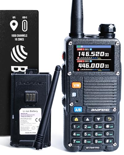 BF-F8HP PRO 10 W Tri-Band Two-Way Radio – UV-5R 7th Gen, 1000 Channels, GPS & NOAA Weather, Aviation/VHF/UHF/1.25 m Scanner, IP54 Rugged, USB-C Rechargeable Battery