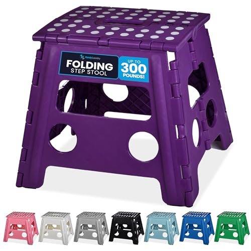 Handy Laundry - Folding Step Stool is Sturdy Enough to Support Adults and Safe Enough for Kids. Opens Easy with One Flip. Great for Kitchen, Bathroom or Bedroom (Black)