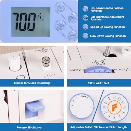 FEIYUE FYe320 Full Size Sewing Machine with Foot Pedal, Speed Control, Heavy Duty & Portable, LCD Display, 25 Built-in Stitches, 6 Bobbins & 5 Included Sewing Feet