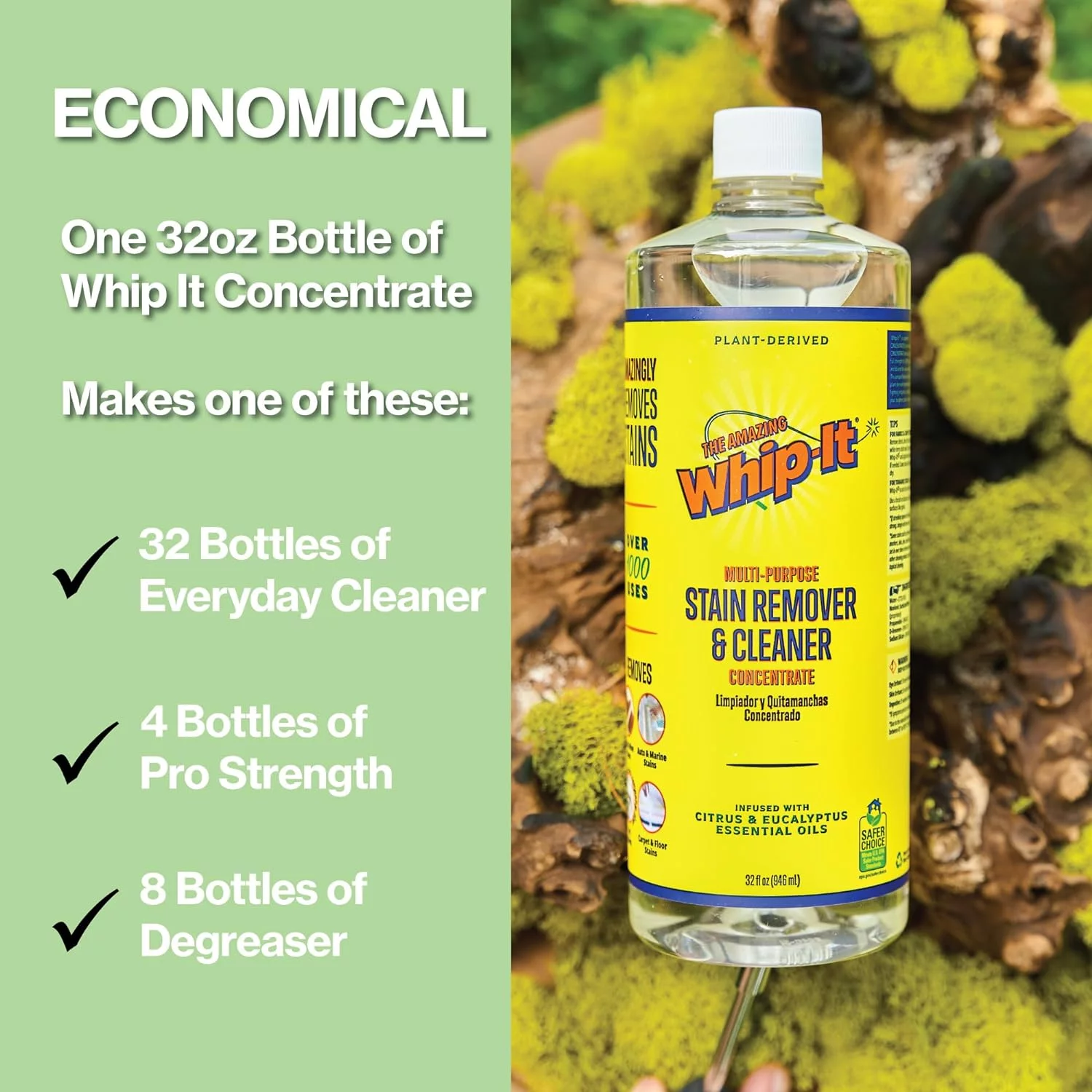 Whip-It! Amazing Multi Purpose Cleaner and Stain Remover, Natural Plant Based Enzyme Cleaner, 32 Ounce