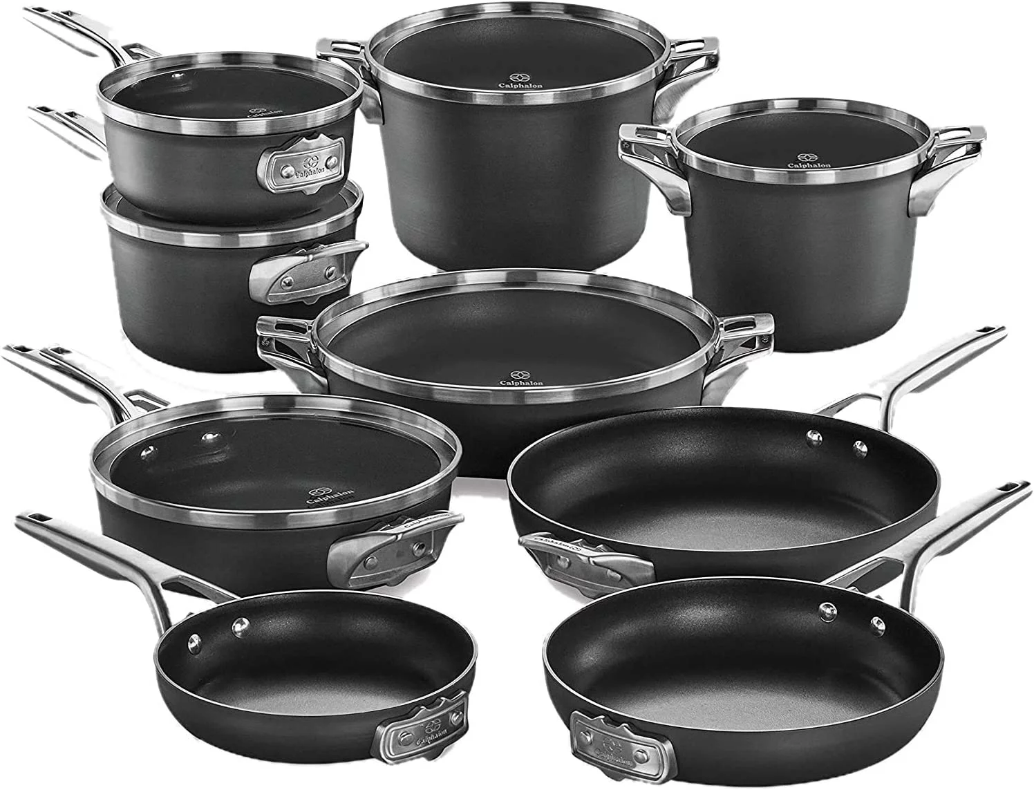 Excellent en 15-Piece Pots and Pans Set  Stackable Nonstick Kitchen Cookware with Stay-Cool Stainless Steel Handles  Black