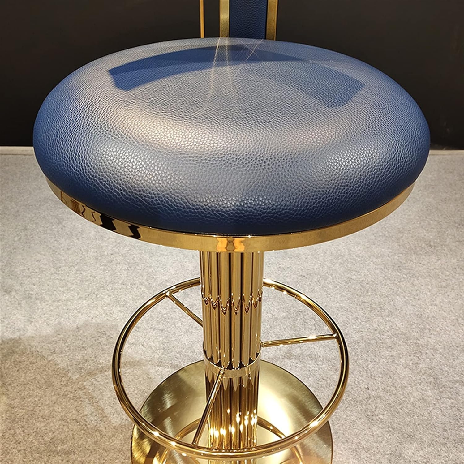 Modern and Fashionable High-end Bar Stools with Backrest 360-degree Rotating Bar Stools Stainless Steel Microfiber Leather Household Creativity 45X68X95CM (Champagne Gold + Blue)