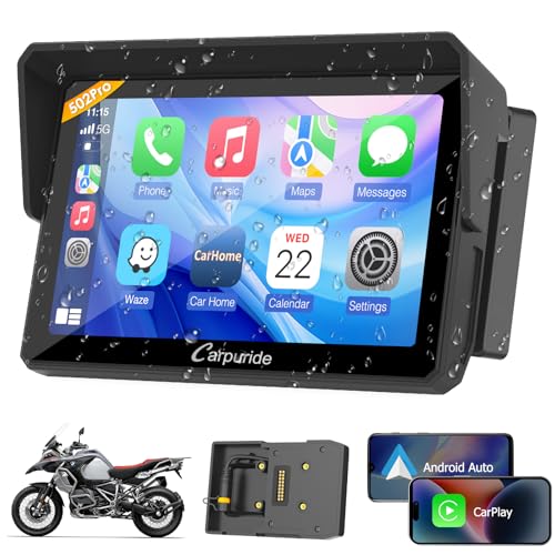 Carpuride W603 Motorcycle Carplay Screen, Wireless CarPlay & Android Auto for Moto, Remote Control，6.3