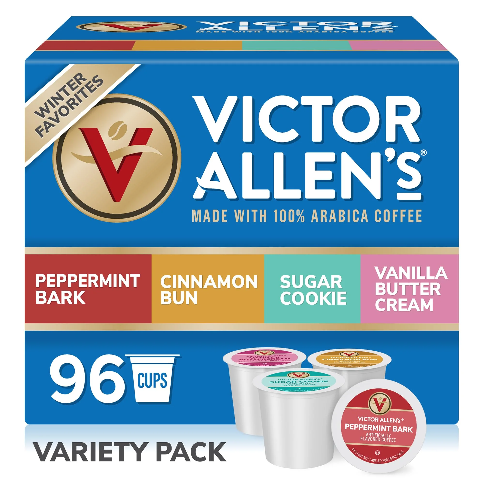 Victor Allen's Coffee Winter Wonderland Variety, 96 Count, Single Serve Coffee Pods for Keurig K-Cup Brewers