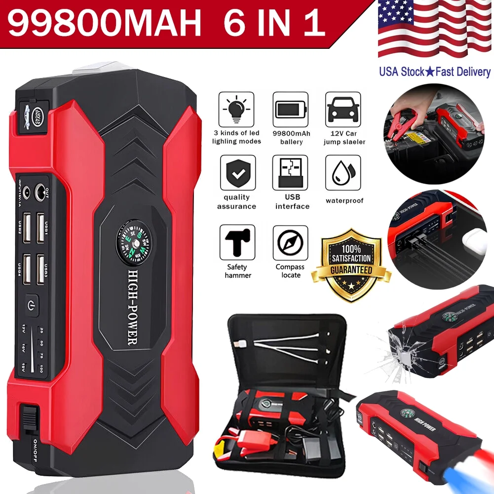 High Power Battery Jump Starter 99800mAh, Car Jump Starter Portable Charger for Cell Phone,Battery Booster Power Pack,Multi-Function Emergency Jump Box with 4 USB Ports and LED Flashlight