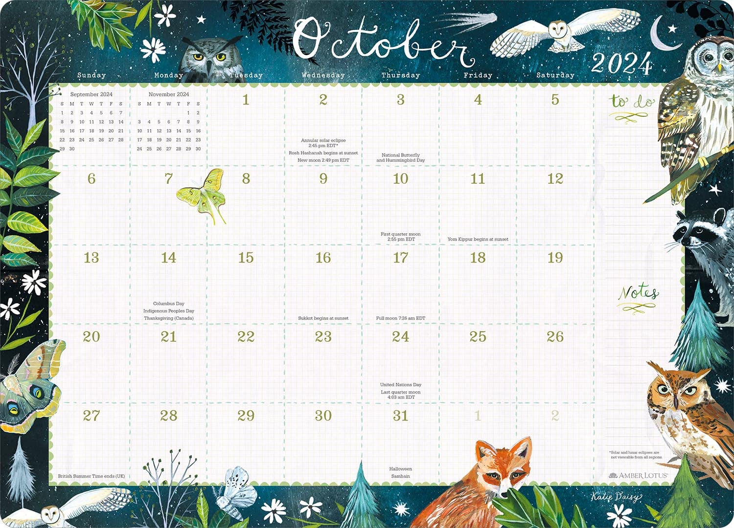 Katie Daisy 2023-2024 Desk Pad Monthly Calendar | 17-Month Calendar (Aug 2023 - Dec 2024) | 18.75