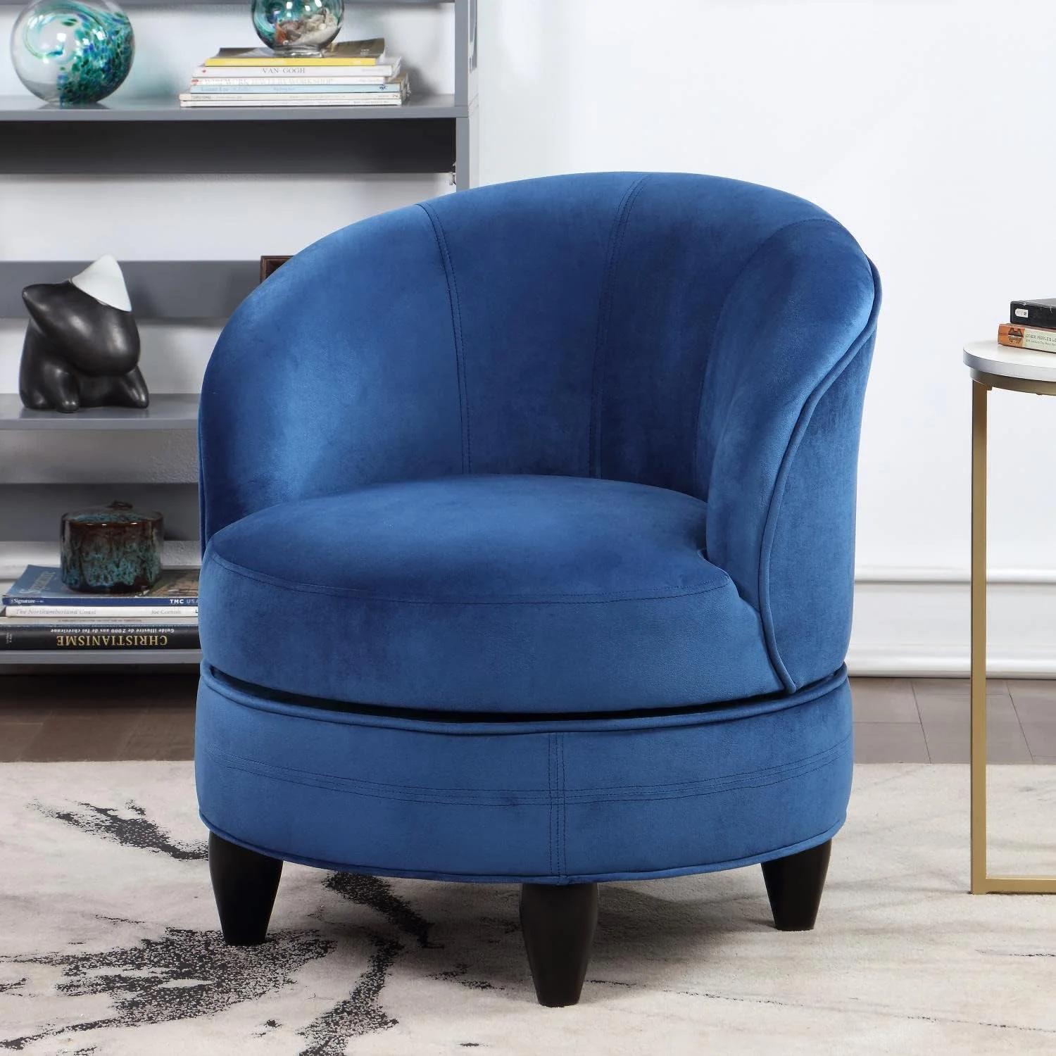 Furniture Sophia Barrel Blue Velvet, 360-Degree Swivel, Luxurious &  Design For Comfort And Accent Chair, 28.75