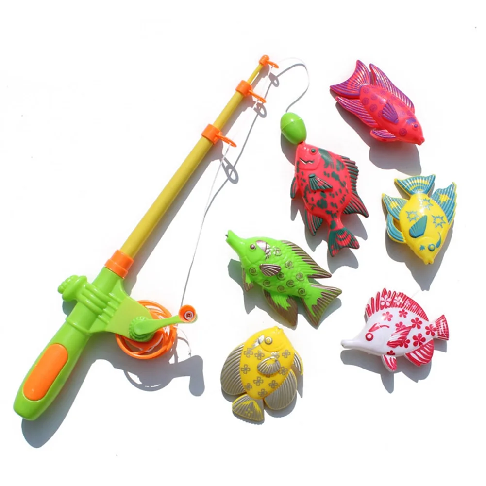Magnetic Fishing Toy Set Fun Time Fishing Game With 1 Fishing Rod and 6 Cute Fishes for Children Random Color