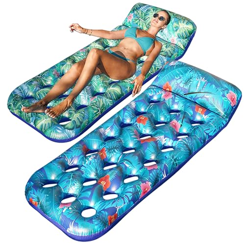 FindUWill Inflatable Pool Floats Adult, 2 Pack Large Pool Float Raft with Headrest for Adults, Tanning Pool Lounger Cooling Pool Floaties for Vacation