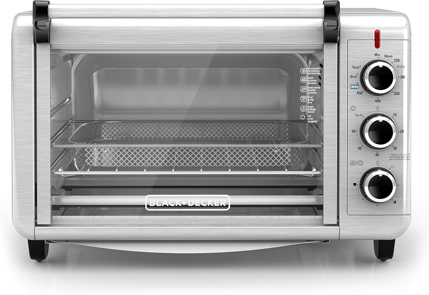 BLACK+DECKER 6-Slice Crisp 'N Bake Air Fry Toaster Oven, TO3215SS, 5 Cooking Functions, 60 Minute Timer, Stainless Steel