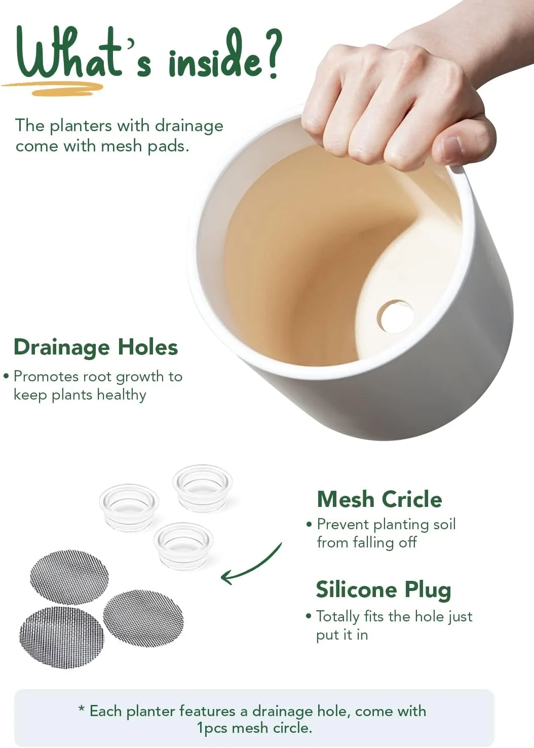 BEMAY 10/8/6 Inch Ceramic Mid-Century Modern Plant Pots with Drainage Hole, Set of 3, White