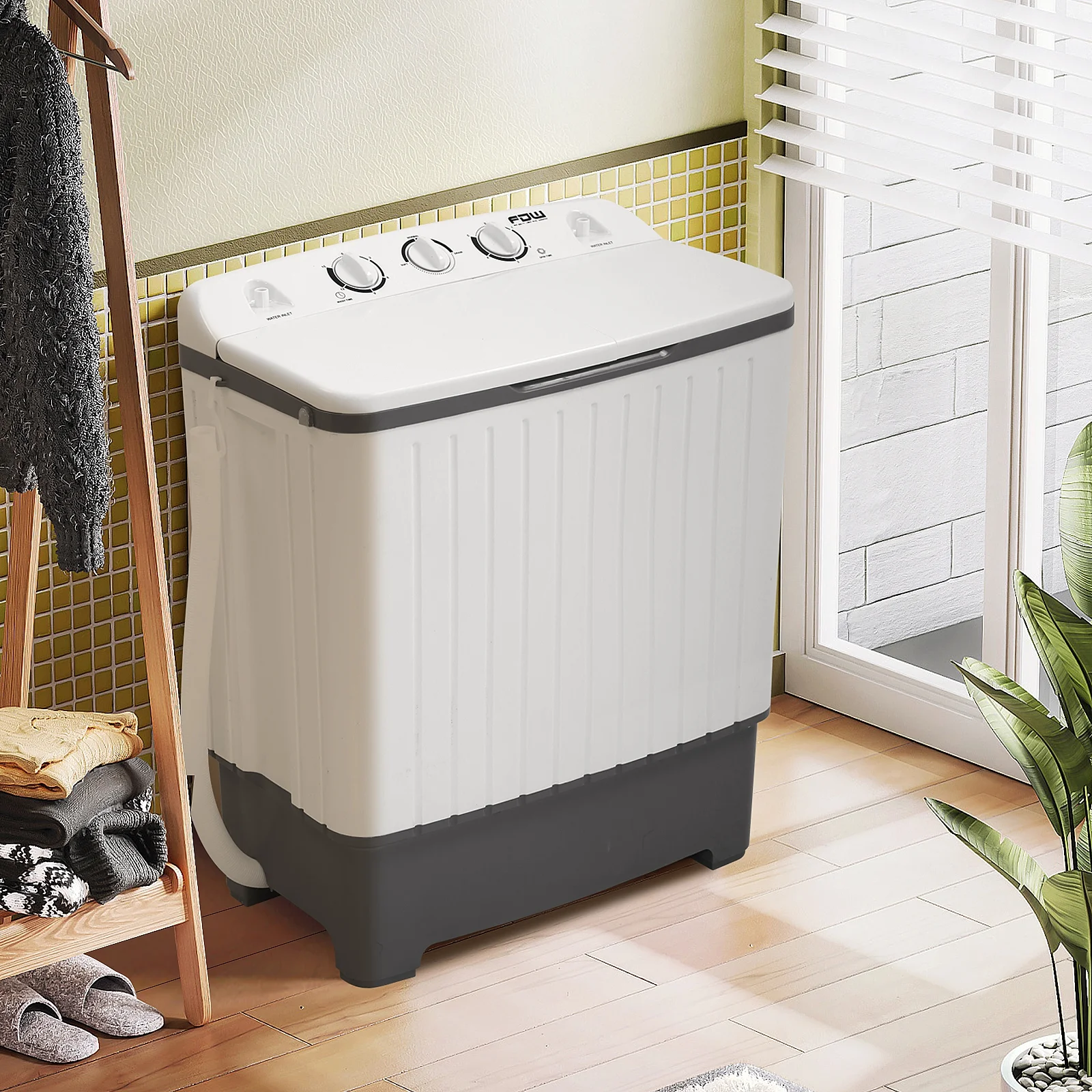 Dkelincs Portable Washing Machine Mini Compact Twin Tub Washer 10 lbs Capacity with Spin Dryer, White
