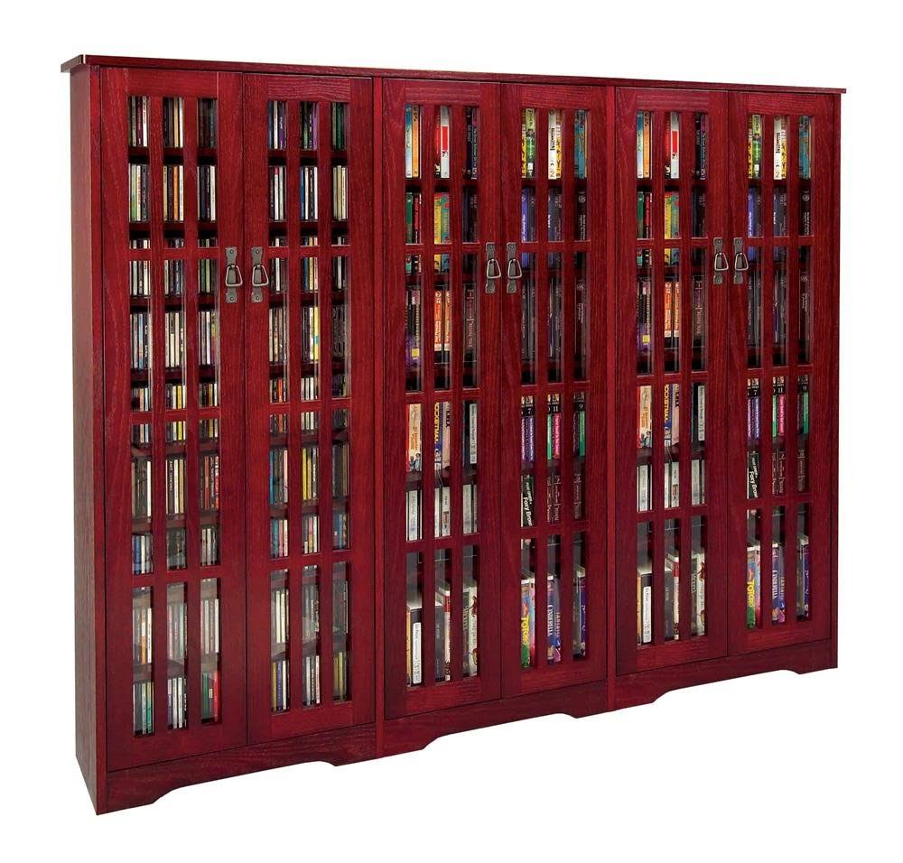 Leslie Dame Inlaid Glass Mission Multimedia Cabinet Dark Cherry