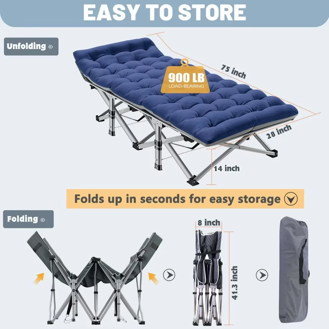 Docred 2 Pack Folding Cot Camping Cot, Folding Camping Bed Outdoor Portable Military Cot, Double Layer Oxford Strong Heavy Duty Wide Sleeping Cots with Carry Bag