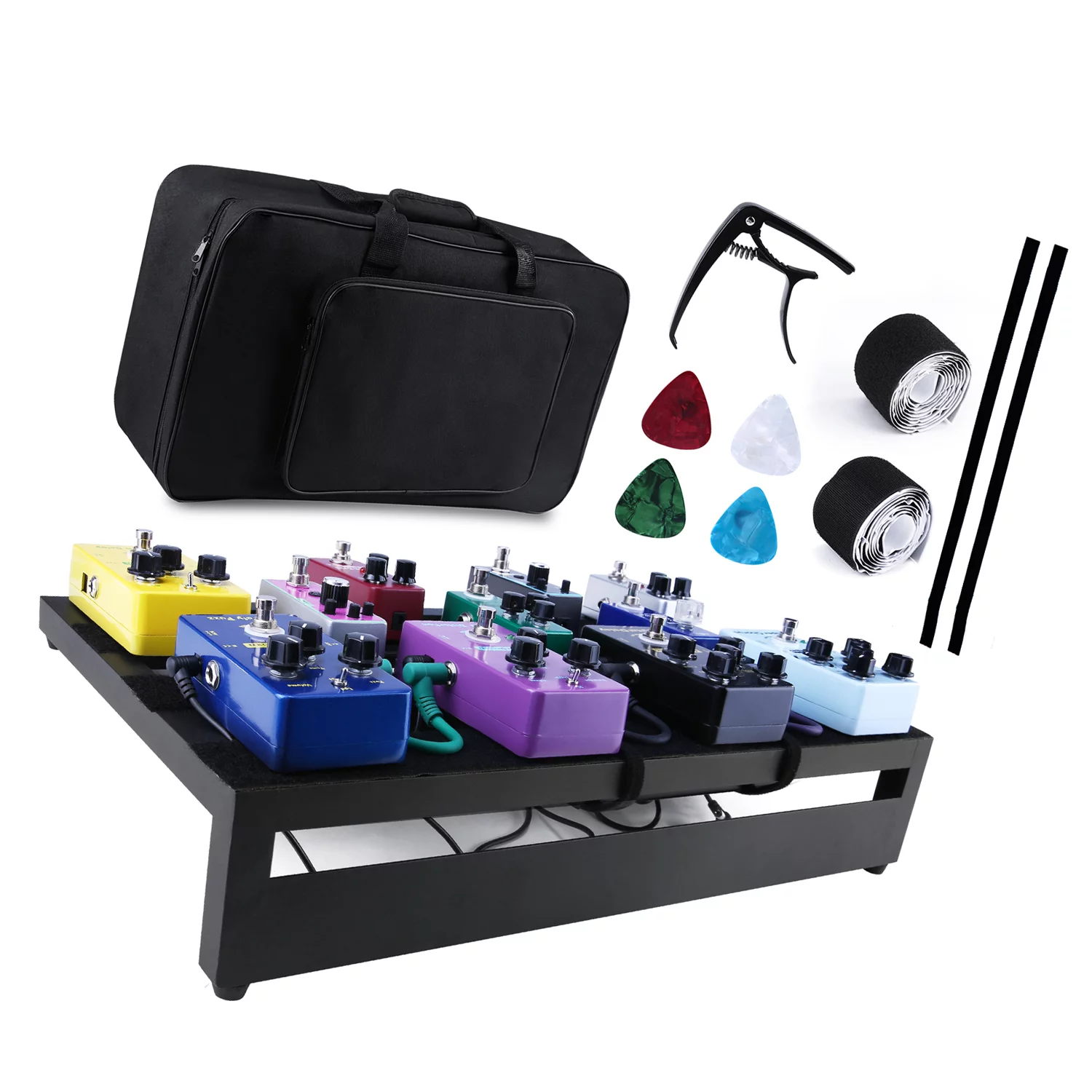 Large Guitar Effect Pedal Board Pedalboard Aluminum Alloy with Carry Bag 4pcs Picks Fixing Tapes