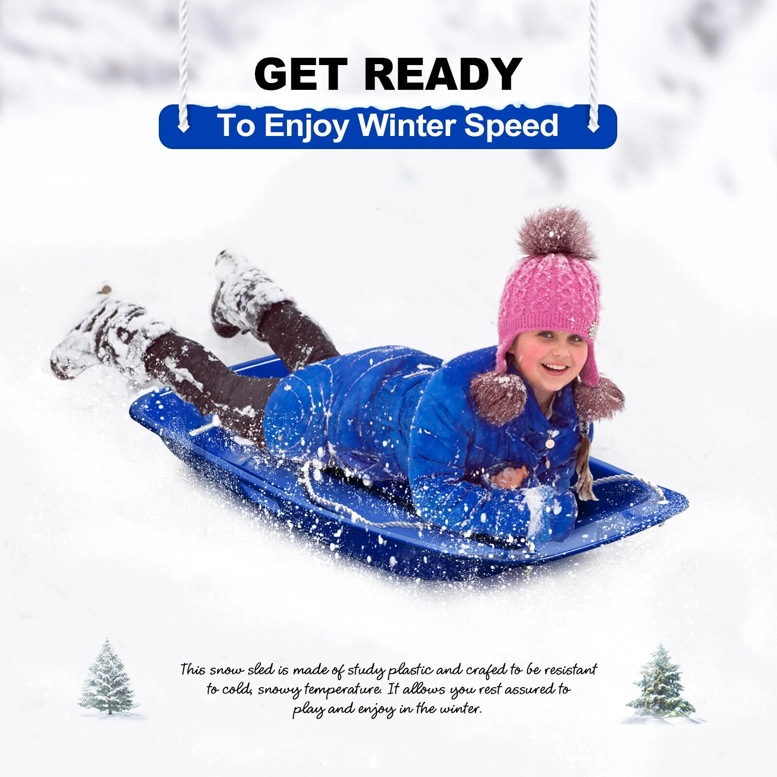 35in Winter Plastic Snow Sled Boat Shape Snow Sledge for Child Kid Adult Pull