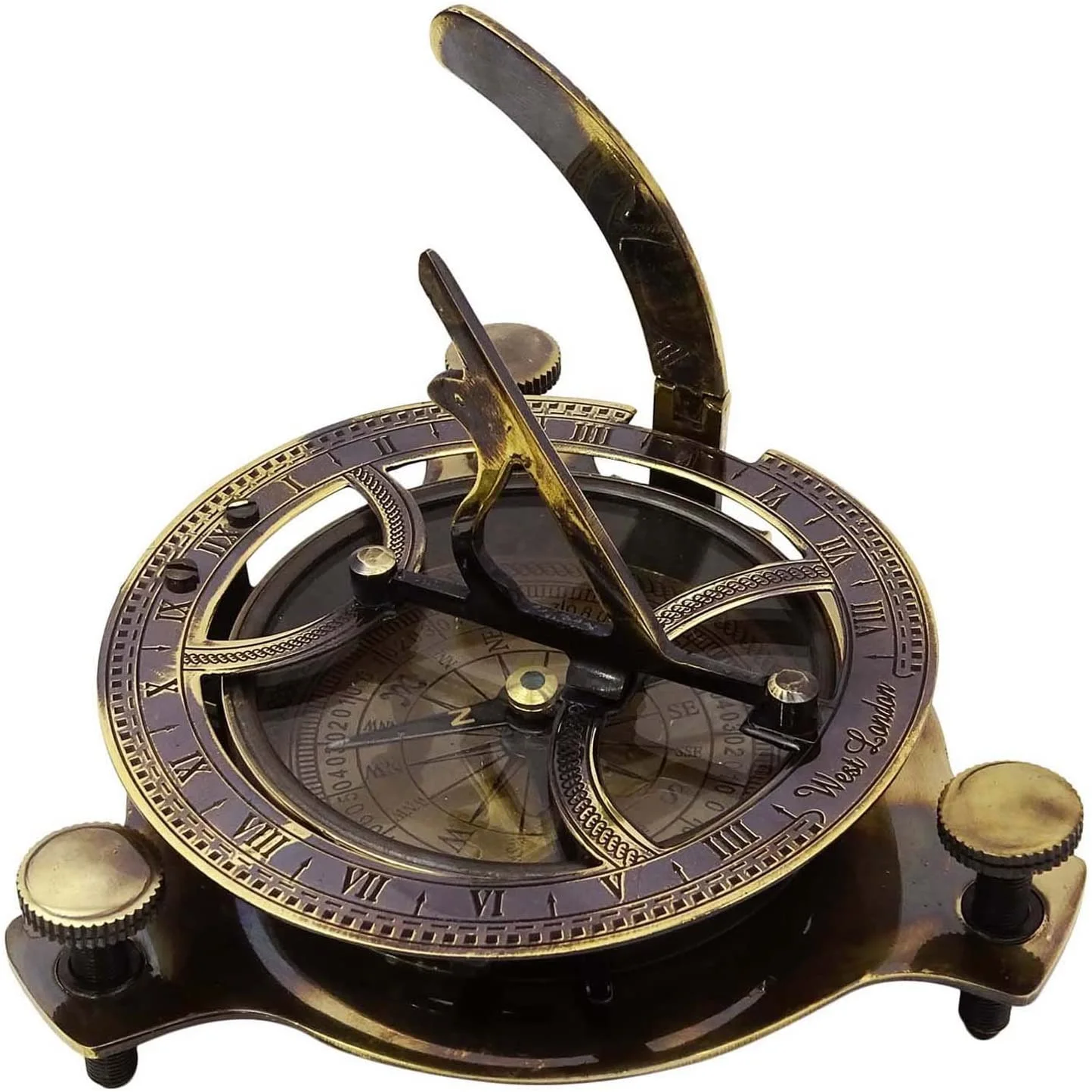 Antique Magnetic Compass Nautical Sundial 4.2 Brass Maritime Compass