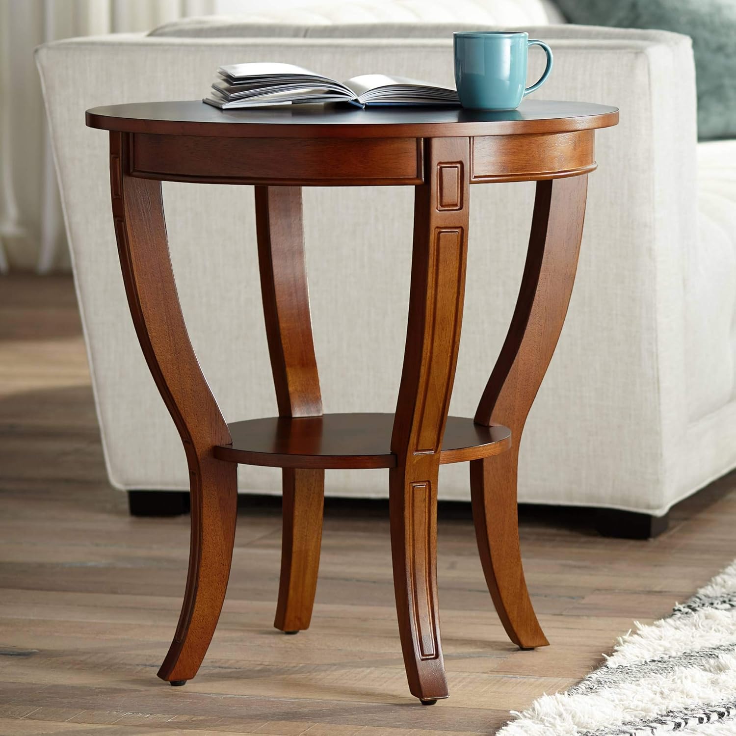 Patterson II Farmhouse Rustic Cherry Wood Round Accent Side End Table 26