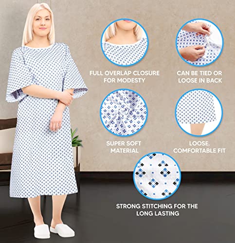 New Unisex Patient Gown - Premium Cotton Blend - Soft and Comfortable Fabric - Back Front Tie - Fit Easily Up to 2XL Size - Multipurpose Hospital Gown for Men and Women - Reusable and Washable -2 Pack