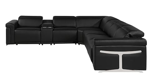 Riccardo 6-Piece Italian Leather Sectional Sofa with 3 Power Reclining Couch Seats, USB & Wireless Chargers, Headrests, Lumbar Support, Cup Holder, and Console Storage, White
