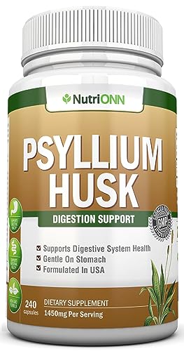 PSYLLIUM Husk Capsules - 1450mg Per Serving - 240 Capsules - Double Strength - Premium Psyllium Fiber Supplement - Great for Digestion and Regularity - 100% Natural Soluble Fiber