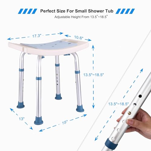 Shower Stool with Unique Heavy Duty Crossbar Supports, Shower Seat, Height Adjustable Shower Chair for Inside Shower/Bathtub, Bath Chair for Seniors and Disabled, Tool-Free, Capacity 500 lbs