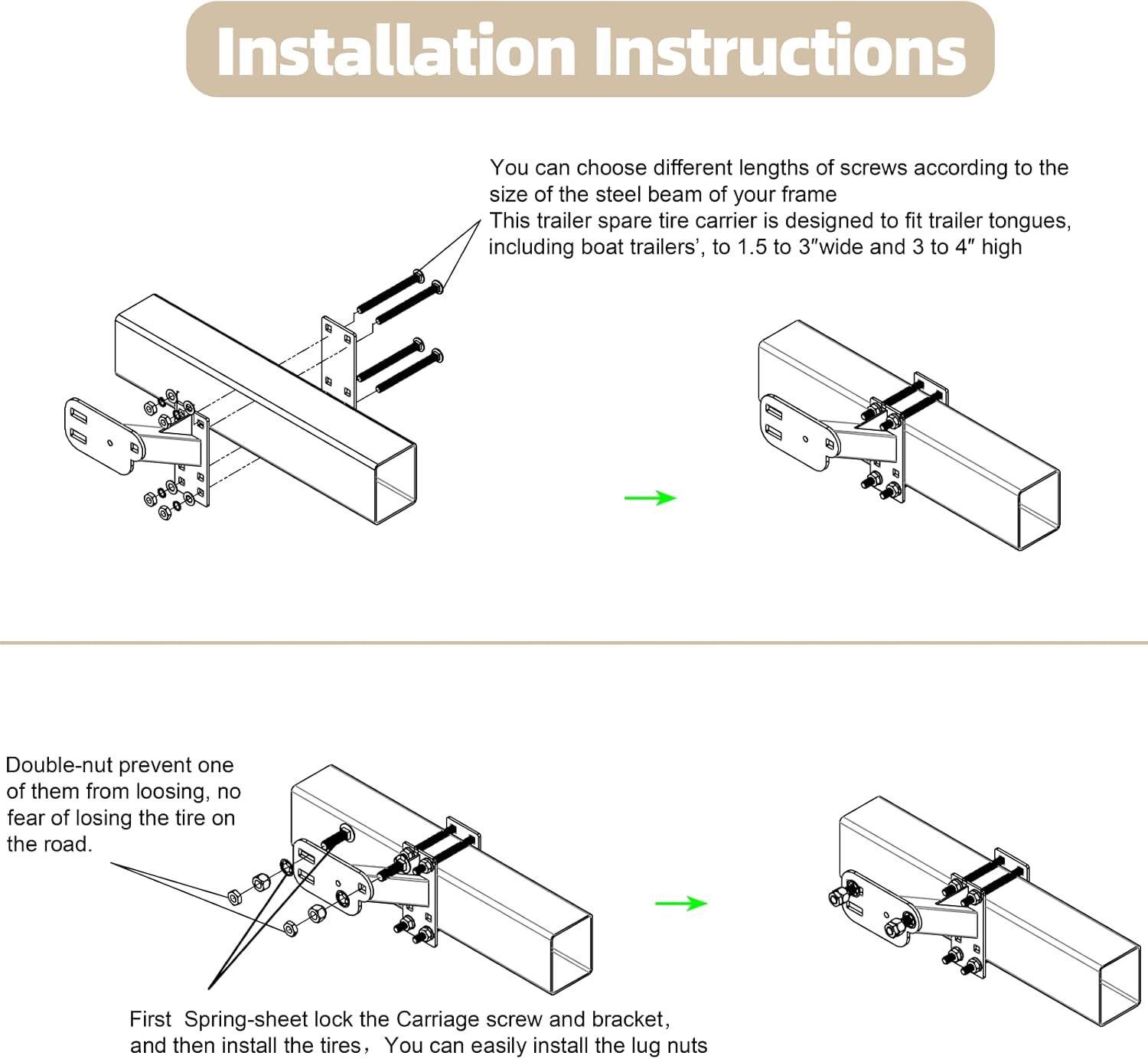Spare Tire Carrier- Trailer Spare tire Mount, Fits Most 4 & 5 Lugs Wheels, Hold 4″,4.25