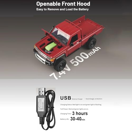 RC Truck 1/12 RC Rock Crawler, MN-82 4x4 Toyota Land Cruiser Remote Control Pickup Off Road RTR 2.4GHz Remote Control Rock Crawler Car Toy with Controllable Headlights 2 Batteries