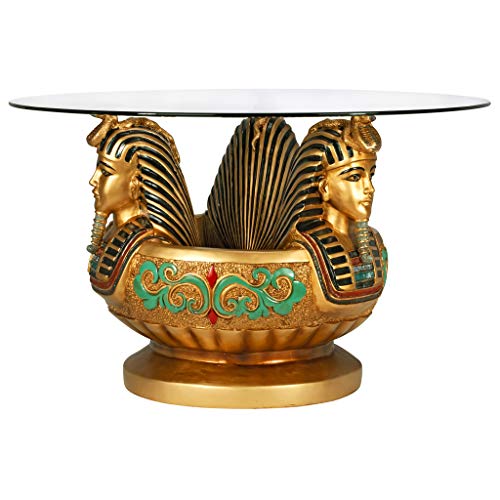 Design Toscano Three Heads of Tutankhamen Egyptian Coffee Cocktail Table, 31 Inch, full color