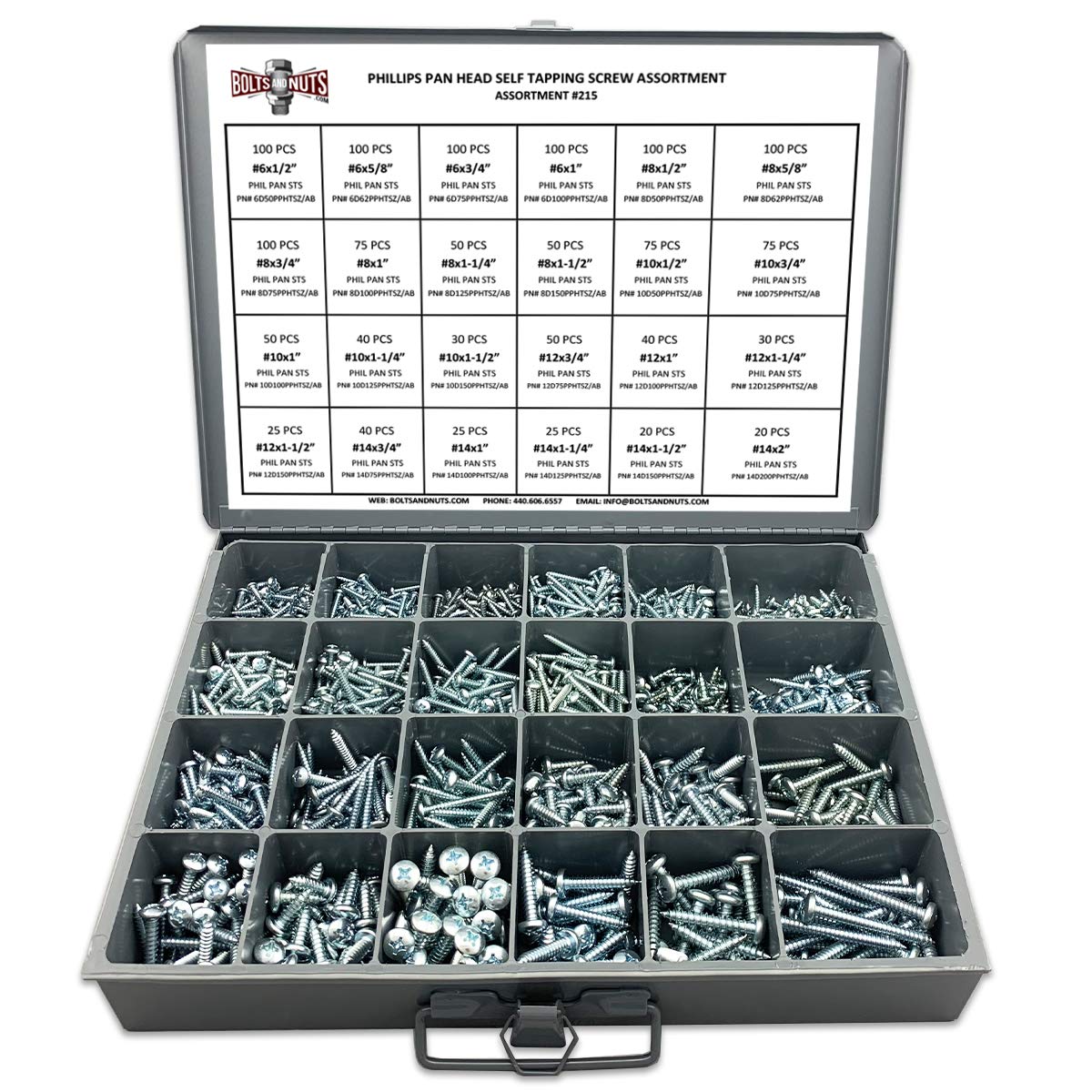 Phillips Pan Head Self Tapping Sheet Metal Screws Zinc Plated Assortment Kit - 1421 Pcs!