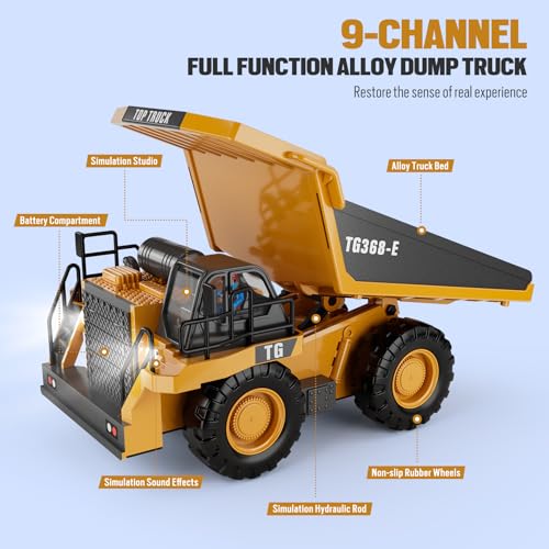 Remote Control Excavator Construction Toys for Boys, 2×1200mAh RC Construction Truck with Metal Shovel & Light, 11CH Excavator Toys for Boys 3-5 4-7 8-12 Year Old Kids Christmas Birthday Gift,120+Mins